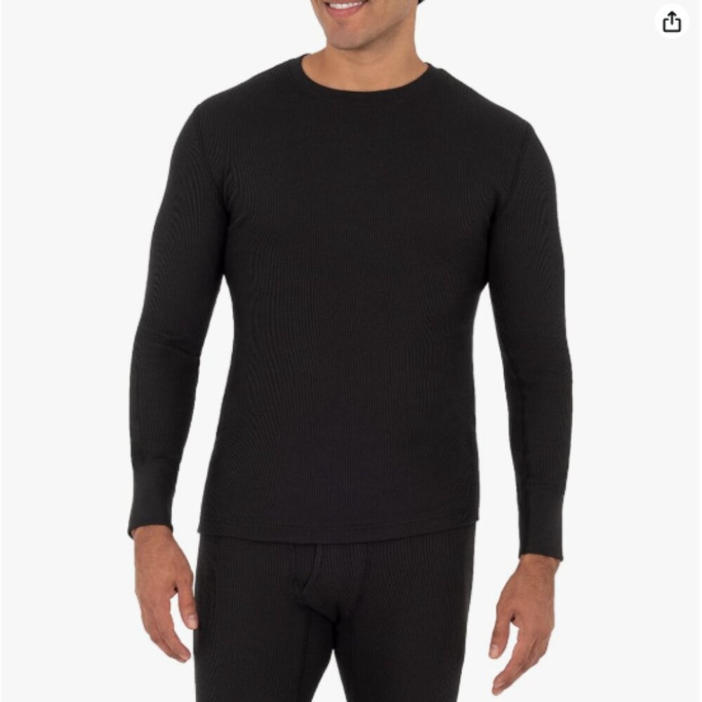 Fruit of The Loom Mens Recycled Waffle Thermal Underwear Crew Top - XL - Black